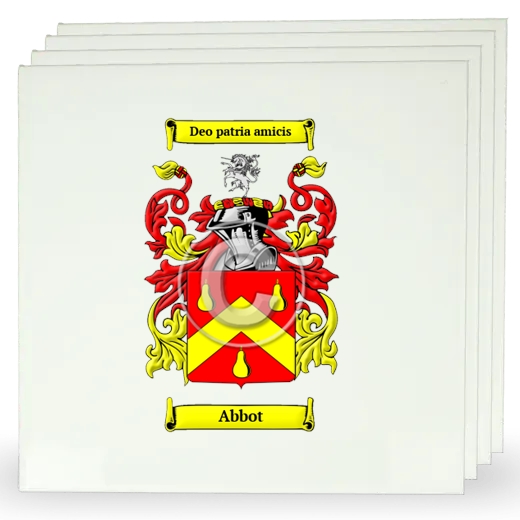 Abbot Set of Four Large Tiles with Coat of Arms