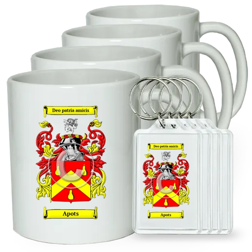 Apots Set of 4 Coffee Mugs and Keychains