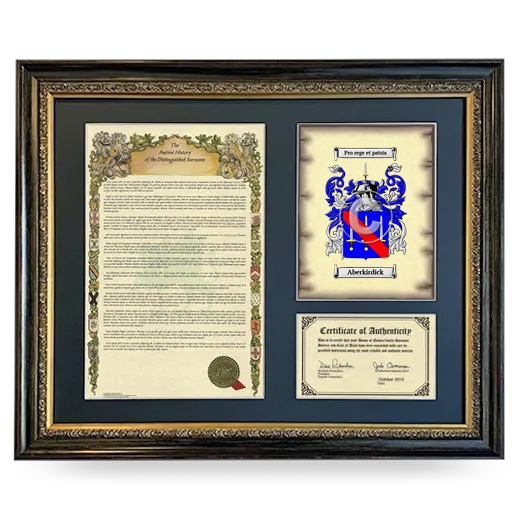 Aberkirdick Framed Surname History and Coat of Arms- Heirloom