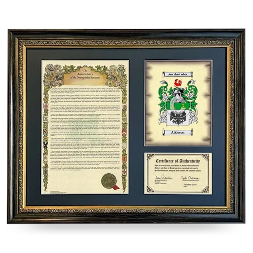 Aikieson Framed Surname History and Coat of Arms- Heirloom