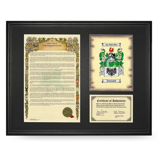 Etzesomb Framed Surname History and Coat of Arms - Black