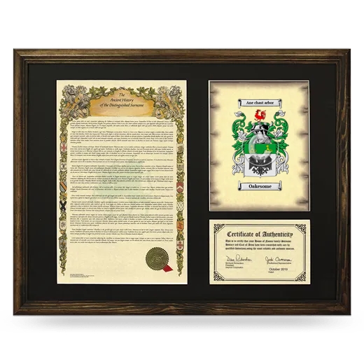 Oakesome Framed Surname History and Coat of Arms - Brown