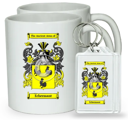 Echermant Pair of Coffee Mugs and Pair of Keychains