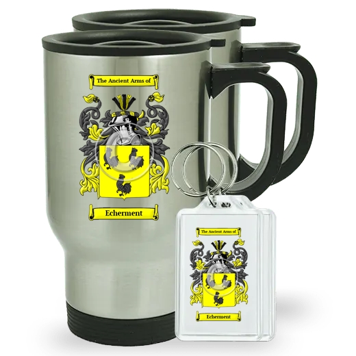 Echerment Pair of Travel Mugs and pair of Keychains