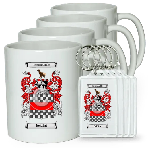 Ecklint Set of 4 Coffee Mugs and Keychains