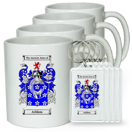 Achlam Set of 4 Coffee Mugs and Keychains