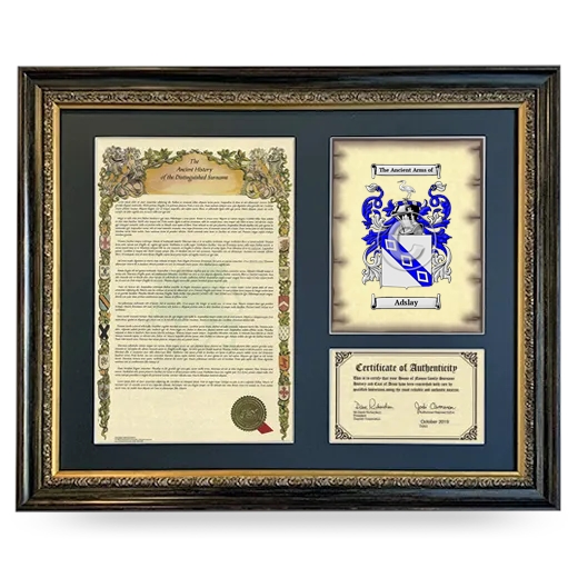 Adslay Framed Surname History and Coat of Arms- Heirloom