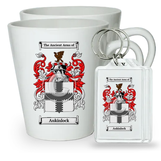 Aukinlock Pair of Latte Mugs and Pair of Keychains