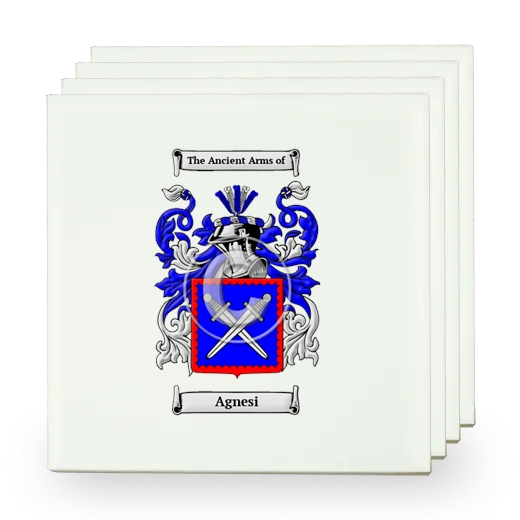 Agnesi Set of Four Small Tiles with Coat of Arms