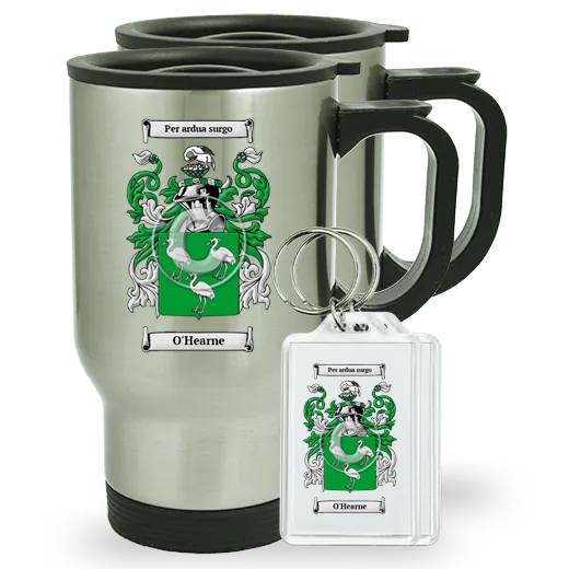 O'Hearne Pair of Travel Mugs and pair of Keychains