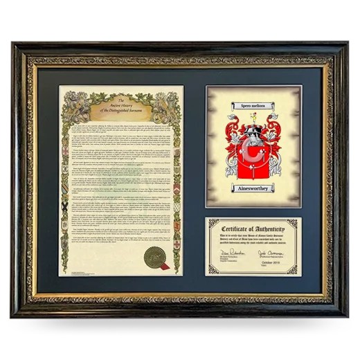 Ainesworthey Framed Surname History and Coat of Arms- Heirloom