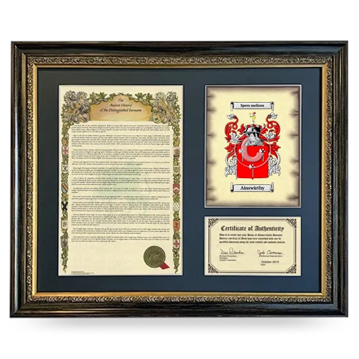 Ainswirthy Framed Surname History and Coat of Arms- Heirloom