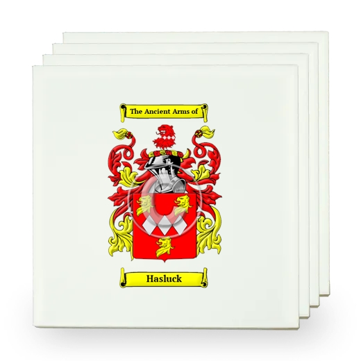 Hasluck Set of Four Small Tiles with Coat of Arms