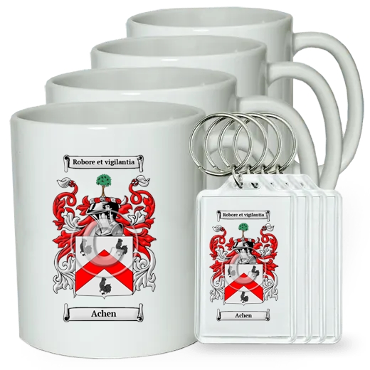 Achen Set of 4 Coffee Mugs and Keychains