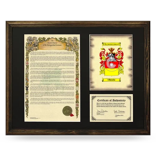 Ulbricht Framed Surname History and Coat of Arms - Brown