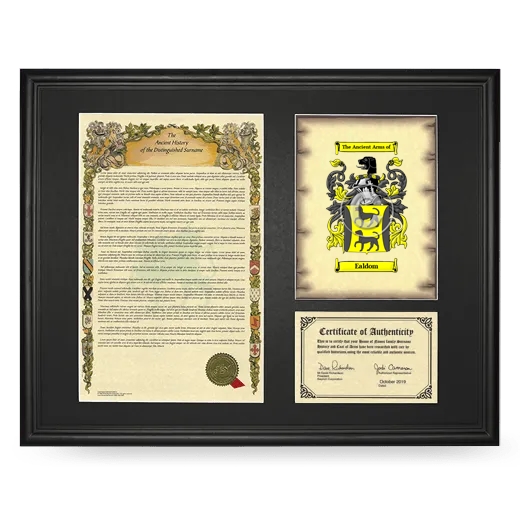 Ealdom Framed Surname History and Coat of Arms - Black