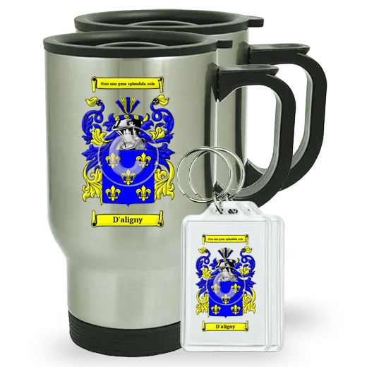 D'aligny Pair of Travel Mugs and pair of Keychains