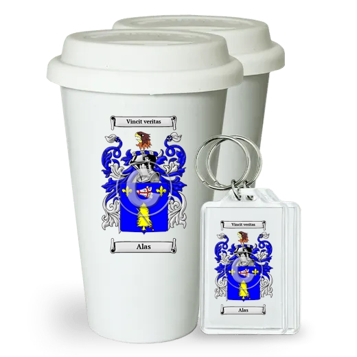 Alas Pair of Ceramic Tumblers with Lids and Keychains