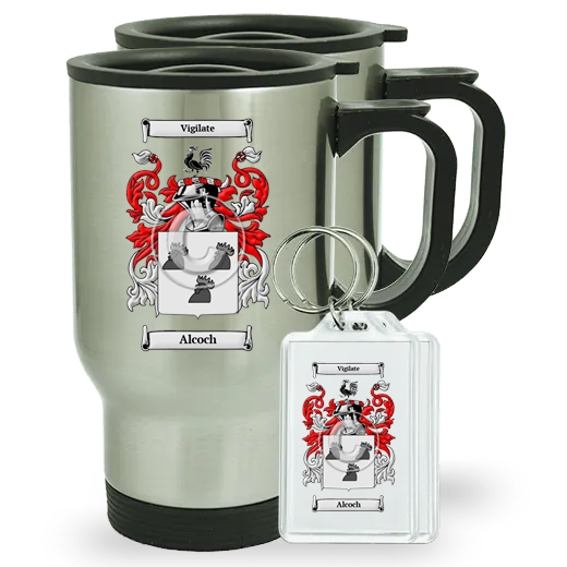 Alcoch Pair of Travel Mugs and pair of Keychains