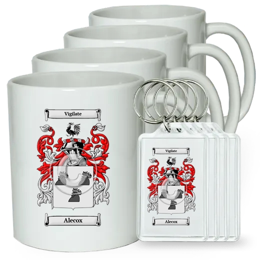 Alecox Set of 4 Coffee Mugs and Keychains