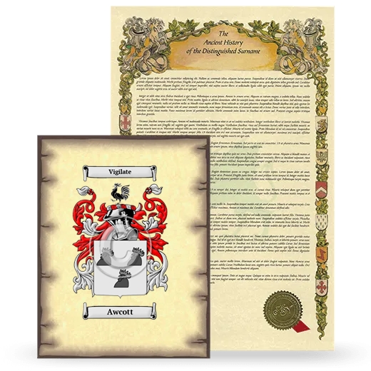 Awcott Coat of Arms and Surname History Package