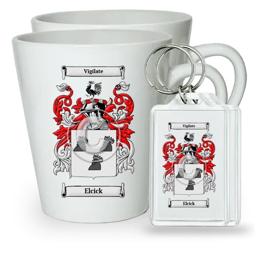 Elcick Pair of Latte Mugs and Pair of Keychains