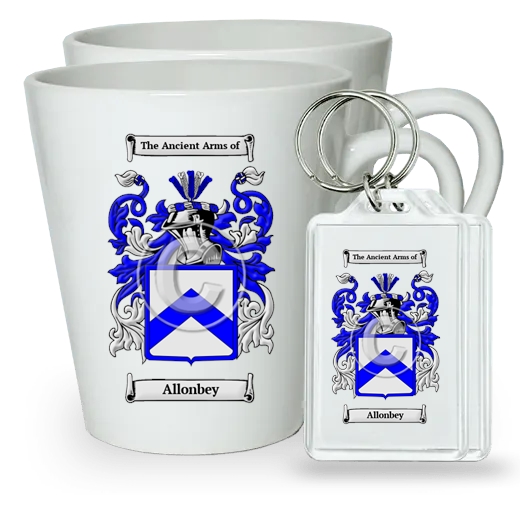 Allonbey Pair of Latte Mugs and Pair of Keychains