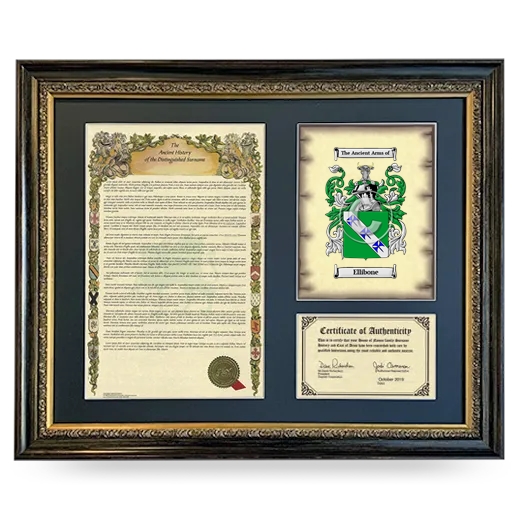 Ellibone Framed Surname History and Coat of Arms- Heirloom