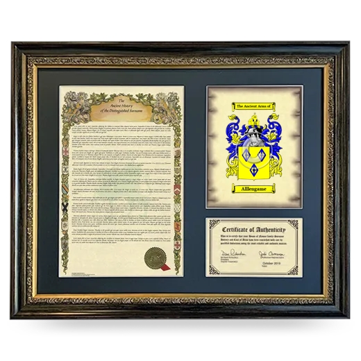 Alllengame Framed Surname History and Coat of Arms- Heirloom