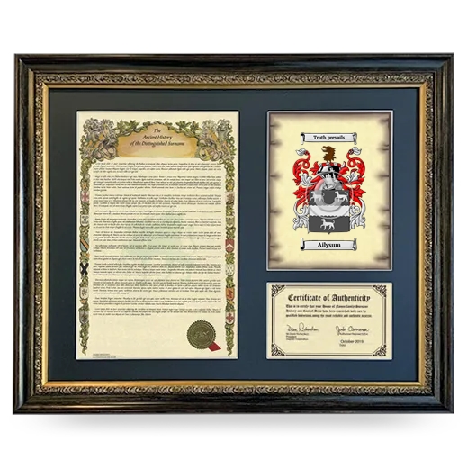 Ailysum Framed Surname History and Coat of Arms- Heirloom