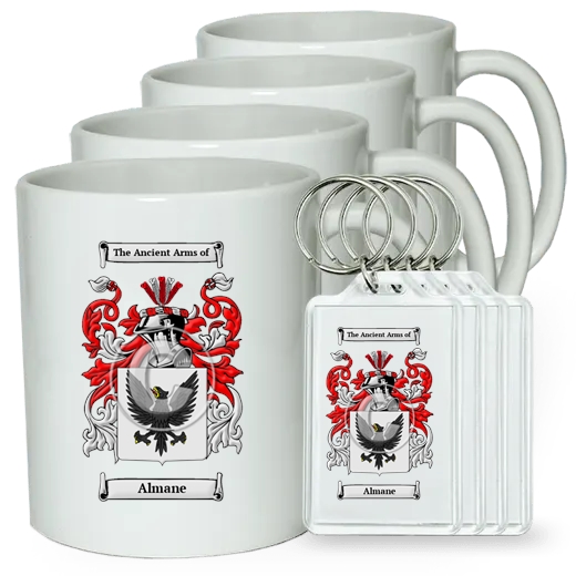 Almane Set of 4 Coffee Mugs and Keychains