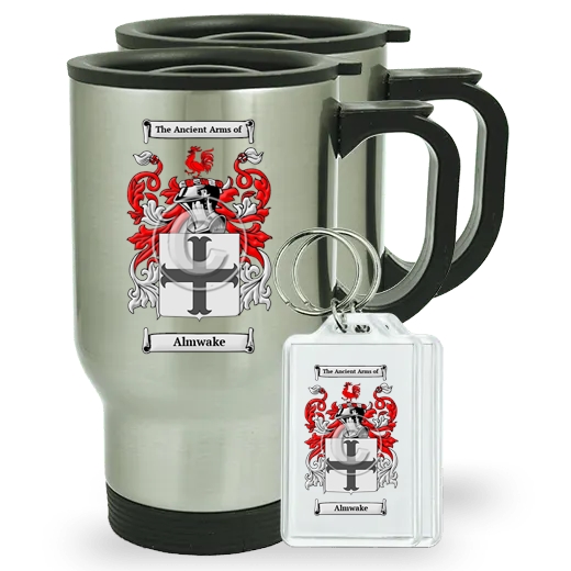 Almwake Pair of Travel Mugs and pair of Keychains