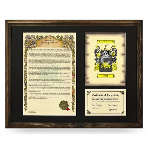 Elvay Framed Surname History and Coat of Arms - Brown