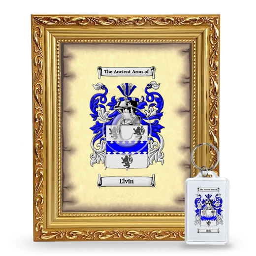 Elvin Framed Coat of Arms and Keychain - Gold
