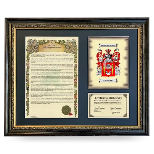 Ammarsitt Framed Surname History and Coat of Arms- Heirloom