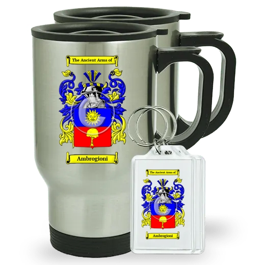 Ambrogioni Pair of Travel Mugs and pair of Keychains