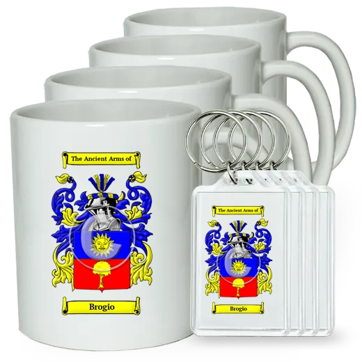 Brogio Set of 4 Coffee Mugs and Keychains