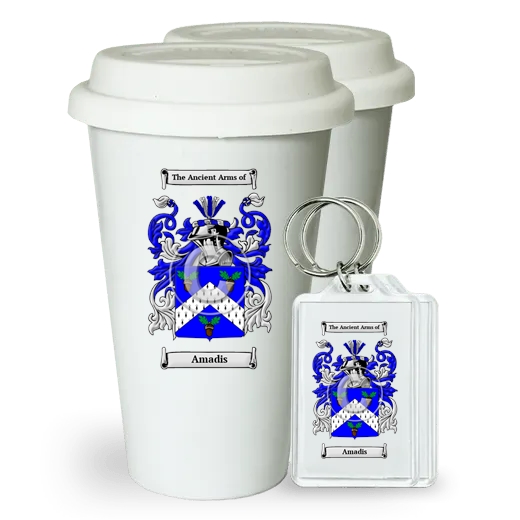 Amadis Pair of Ceramic Tumblers with Lids and Keychains