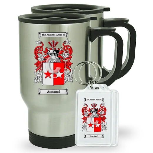 Amstaal Pair of Travel Mugs and pair of Keychains