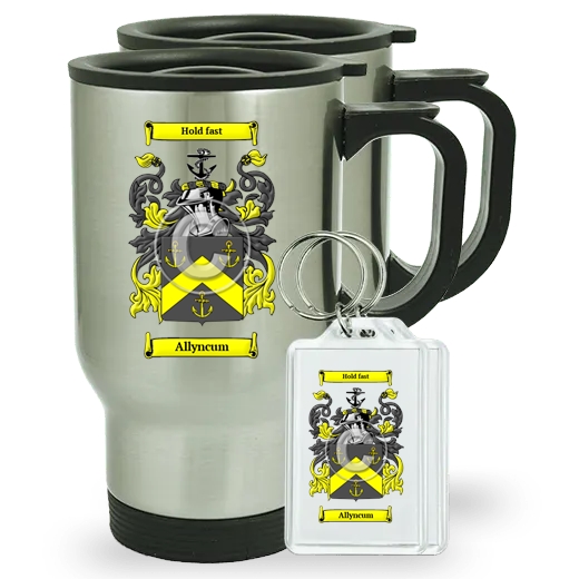 Allyncum Pair of Travel Mugs and pair of Keychains