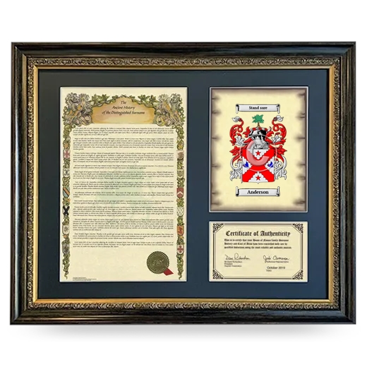 Framed Surname History and Coat of Arms- Heirloom