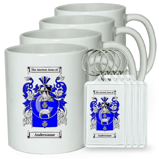 Andersonne Set of 4 Coffee Mugs and Keychains