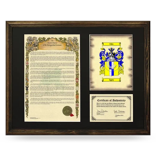 Agey Framed Surname History and Coat of Arms - Brown