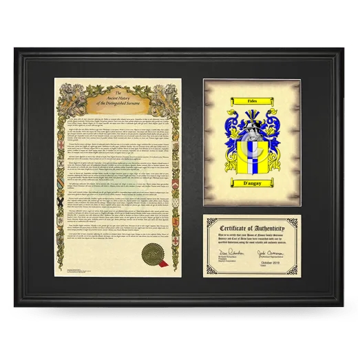 D'angay Framed Surname History and Coat of Arms - Black