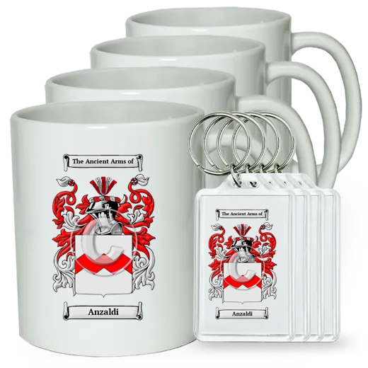 Anzaldi Set of 4 Coffee Mugs and Keychains