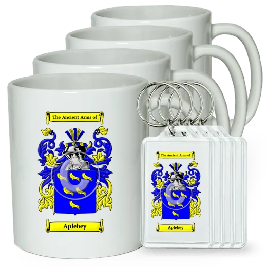 Aplebey Set of 4 Coffee Mugs and Keychains