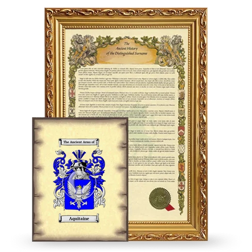 Aquitaine Framed History and Coat of Arms Print - Gold