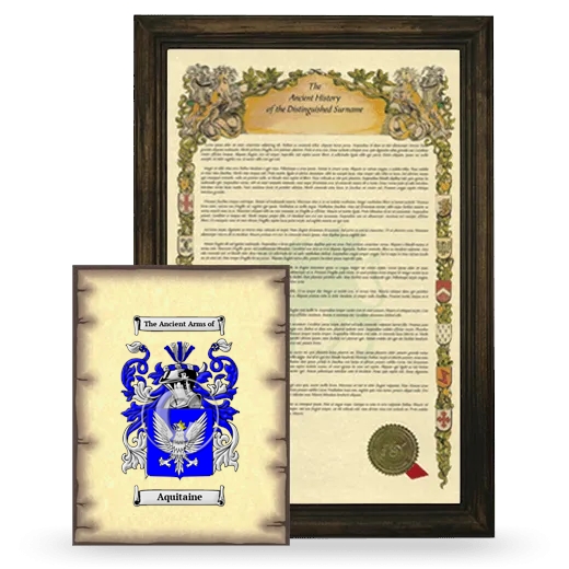 Aquitaine Framed History and Coat of Arms Print - Brown