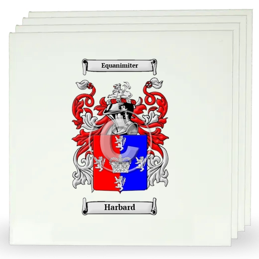 Harbard Set of Four Large Tiles with Coat of Arms