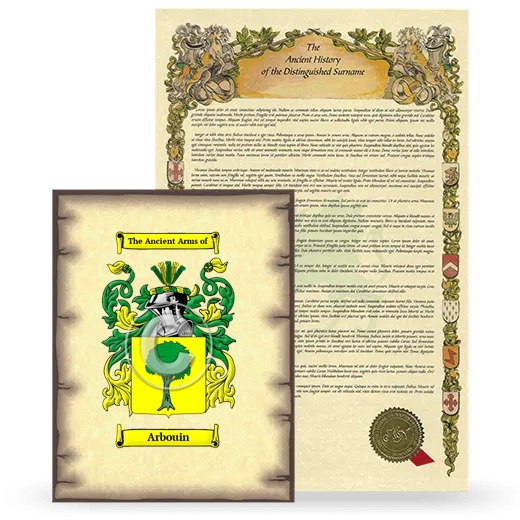 Arbouin Coat of Arms and Surname History Package